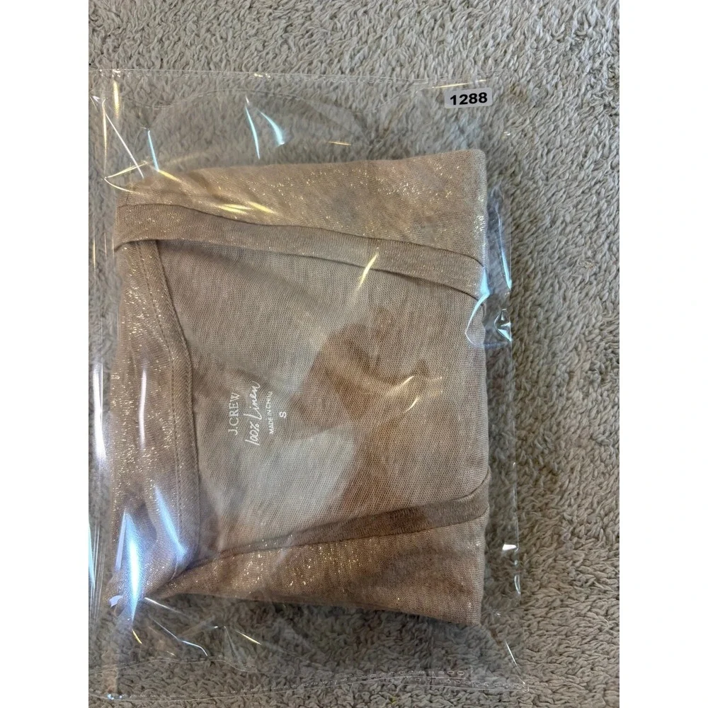 J.Crew Women Linen Metallic Gold  Tan Foil Pocket V-Neck Shirt Small Sheer Chic